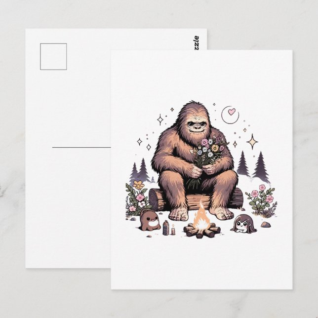 Carte Postale Sasquatch tenant des fleurs (Devant / Derrière)