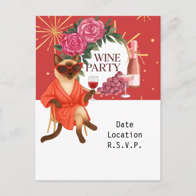 Carte Postale Sassy Siamese Chat à boire pour l'invitation de la (Devant)