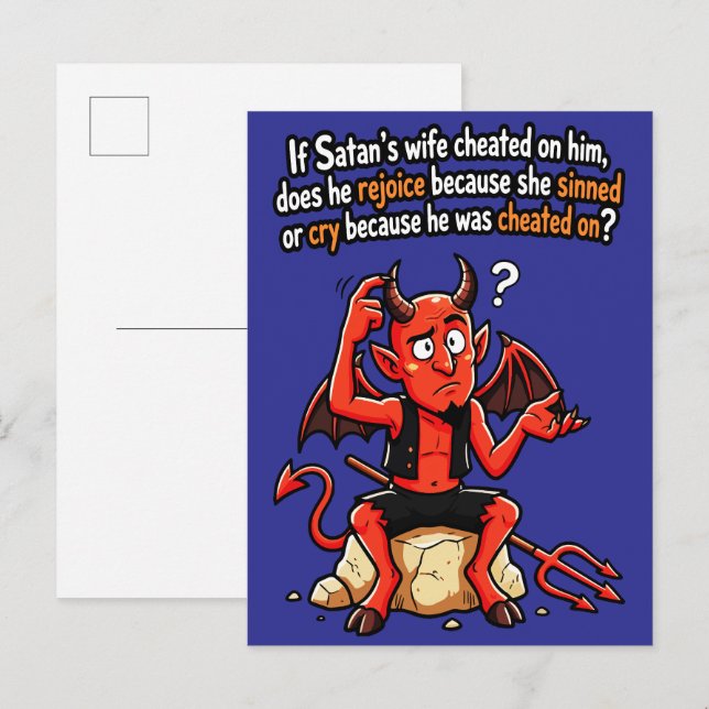 Carte Postale Satan Femme Infidèle Péché Drôle Diable Mème (Devant / Derrière)