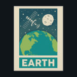 Carte Postale Satellite Earth Retro Galaxy<br><div class="desc">Illustration rétro de la Terre avec satellite.</div>