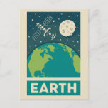 Carte Postale Satellite Earth Retro Galaxy<br><div class="desc">Illustration rétro de la Terre avec satellite.</div>