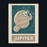 Carte Postale Satellite Jupiter Retro Galaxy<br><div class="desc">Illustration rétro de Jupiter avec un satellite.</div>