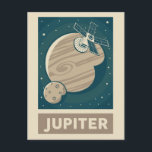 Carte Postale Satellite Jupiter Retro Galaxy<br><div class="desc">Illustration rétro de Jupiter avec un satellite.</div>