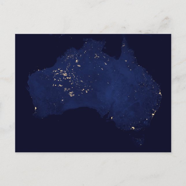 Carte Postale Satellite Les lumières nocturnes d'Australie. (Devant)