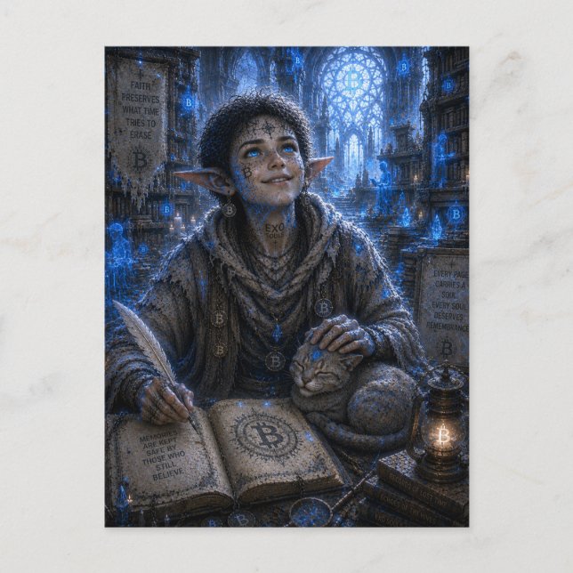 Carte Postale Satisfaction / Gardien / Bibliothèque sacrée (Devant)