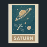 Carte Postale Saturn Retro Galaxy Satellite<br><div class="desc">Illustration rétro de Saturne avec satellite.</div>