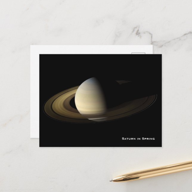 Carte Postale Saturne à l'équinoxe du printemps, Cassini-Huygens (Devant/Arrière en situation)