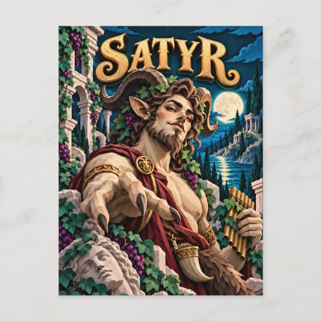 Carte Postale Satyre, Monstre de Papier Découpé (Devant)
