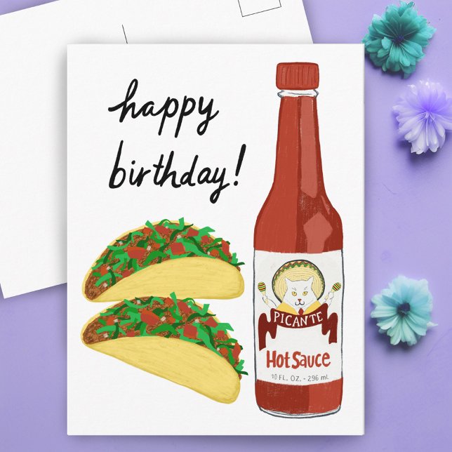Carte Postale Sauce piquante TACOS Chat Maracas JOYEUX ANNIVERSA (TACOS Spicy Hot Sauce Cat Maracas HAPPY BIRTHDAY Postcard
)