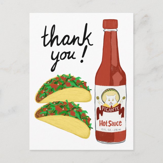 Carte Postale Sauce piquante TACOS Chat Maracas MERCI (Devant)