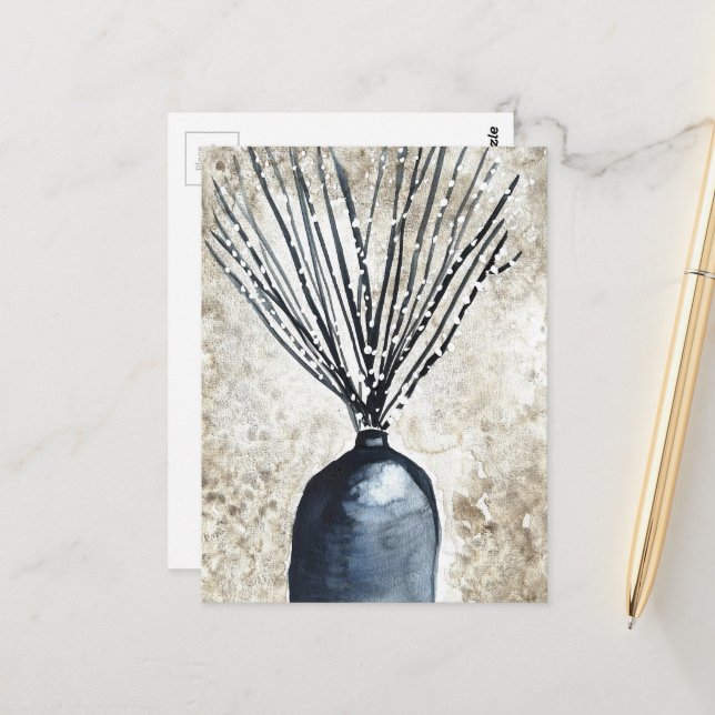 Carte Postale Saule dans un vase aquarelle (Devant/Arrière en situation)