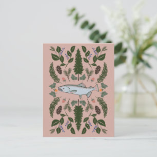 Carte Postale Saumon PNW Nature Fir Ferns Berries Fête de la rec