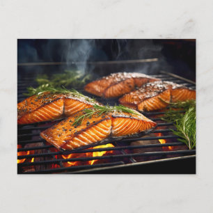 Carte Postale Saumon poisson glacé au BBQ