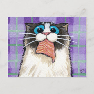 Carte postale Saumon pour manger des chats
