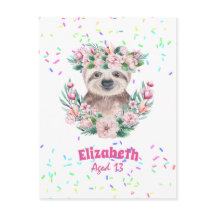 Saupoudrer SLOTH Boho Girls Pink Flowers Cadeaux m