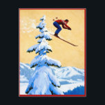 Carte Postale Saut à ski en montagne<br><div class="desc">Affiche de ski vintage du début du XXe siècle,  faisant la publicité à la fois de la station et du transport pour les visiteurs à utiliser pour visiter ces lieux.</div>