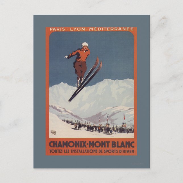 Carte Postale Saut à skis - affiche olympique de promo de PLM (Devant)