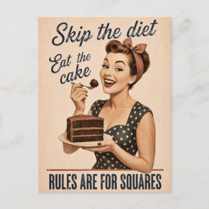 Carte Postale Sauter le régime Manger le gâteau Rétro