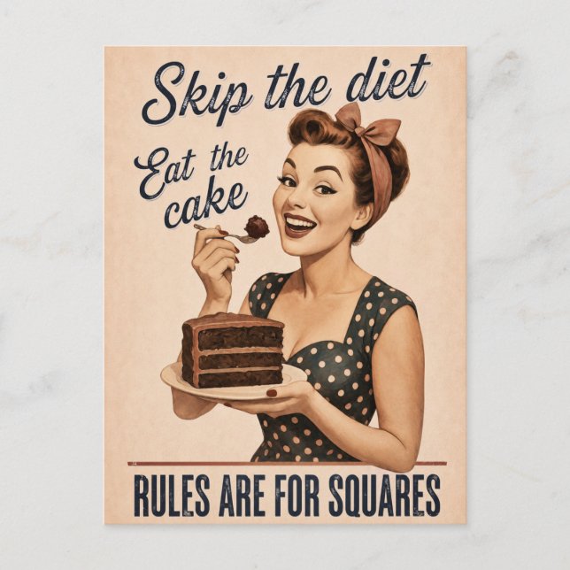 Carte Postale Sauter le régime Manger le gâteau Rétro (Devant)