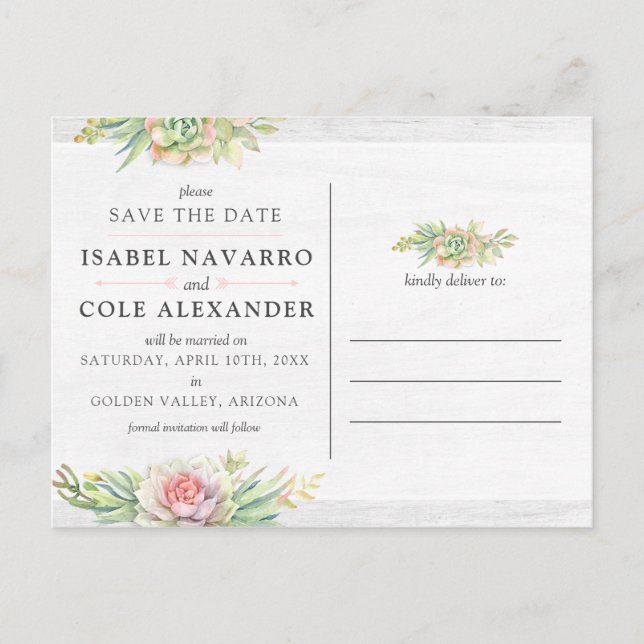 Carte Postale Sauvegarder la date Collage de photos de succulent (Devant)