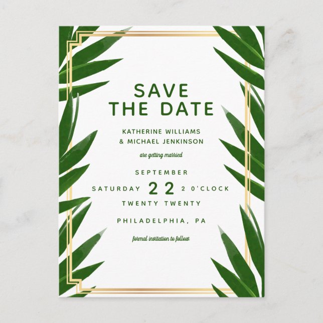 Carte Postale Sauvegarder la date | Mariage Tropical (Devant)