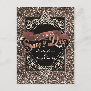 Carte Postale Sauvegarder la date Noir & Faux Or Paillettes Enga