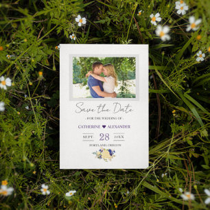 Carte Postale Sauvegarder la Date - Photo Florale Bleu Marine Ja