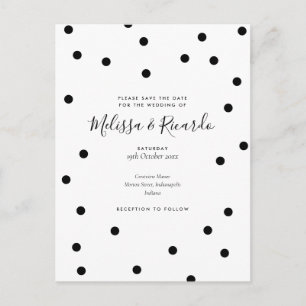 Carte Postale Sauvegardez la Date de Mariage Noir et Blanc à poi