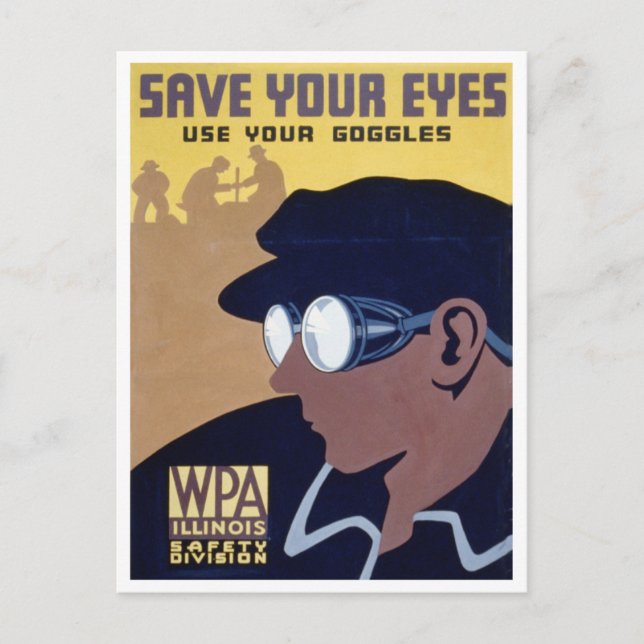 Carte Postale Sauvegardez vos yeux Vintage lunettes sécurité (Devant)
