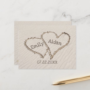 Carte Postale Sauver la date Beach Hearts avec des noms 