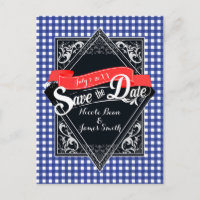 Sauver La Date Bleu À Carreaux Gingham Fiançailles