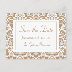Carte Postale Sauver la Date Fleurs de Damas Brun Lace Fiançaill