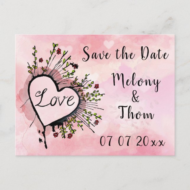 Carte Postale Sauvez la date Amour et Coeurs (Devant)