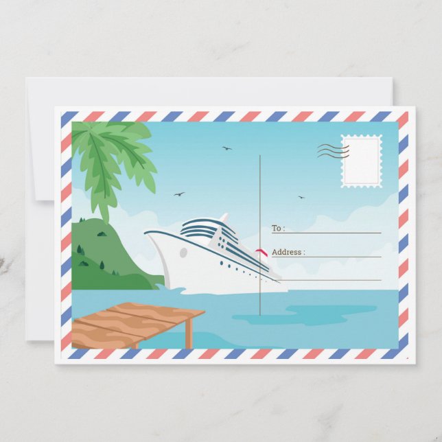 Carte postale "Sauvez la date" pour une croisière (Devant)
