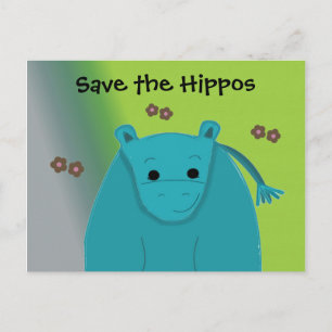 Carte Postale Sauvez les Hippopotames Hippopotame Bleu