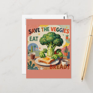 Carte Postale Sauvez les légumes Manger du pain Collage