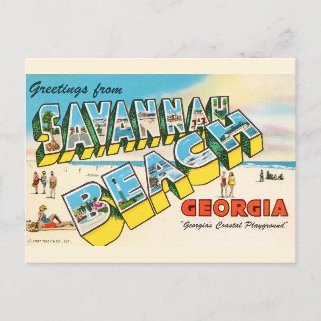 Carte Postale Savannah Beach Géorgie Salutation (Devant)