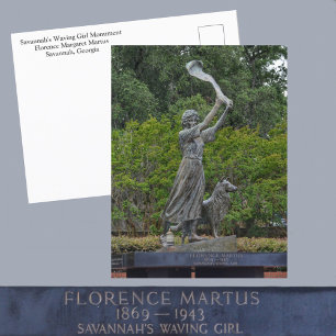 Carte Postale Savannah GA Monument de la Fille qui fait signe Ph