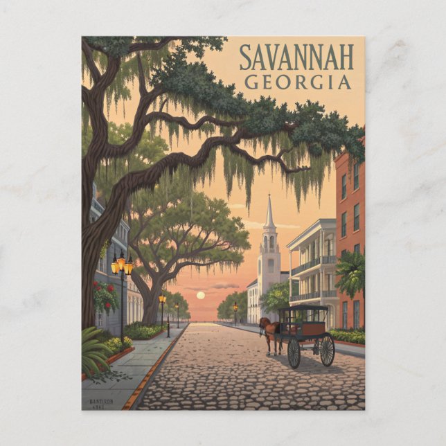 Carte Postale Savannah GA rue pavée (Devant)