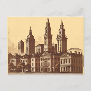 Carte Postale Savannah Géorgie ligne d'horizon vintage