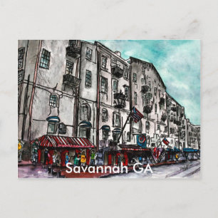 Carte Postale Savannah Géorgie River Street dessin artistique