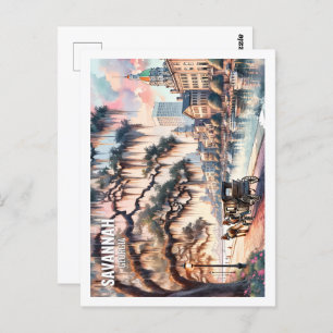 Carte Postale Savannah Géorgie USA Fameux Place aquarelle