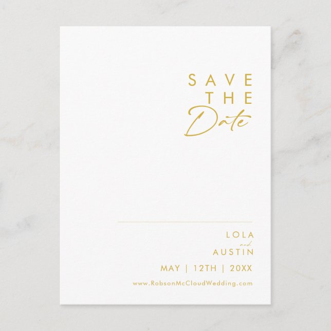 Carte postale "Save The Date" à police dorée minim (Devant)