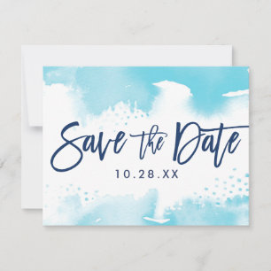 CARTE POSTALE "SAVE THE DATE" aquarelle bleu aqua 