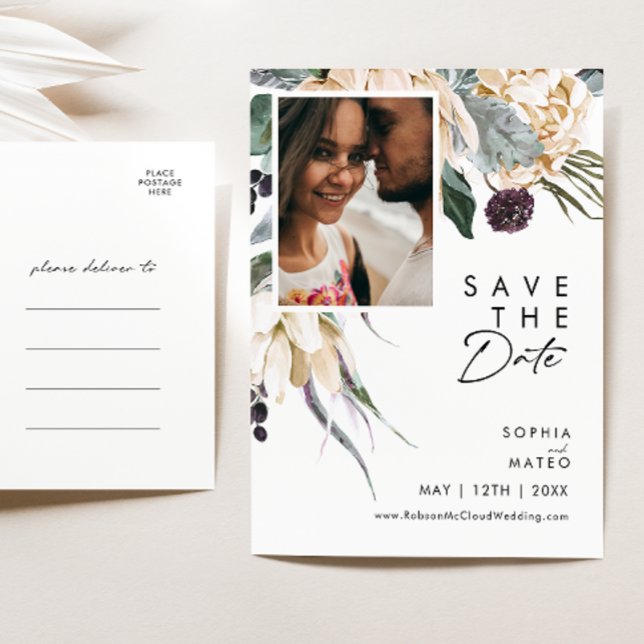 Carte postale "Save The Date" avec écriture floral (Créateur téléchargé)