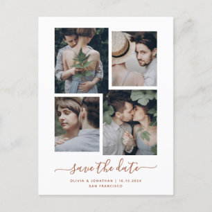 Carte Postale Save the date   Boho Terracotta Four Photo Collage