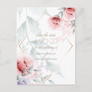 Carte Postale Save the date   Corail/Lilac Aquarelle Peony