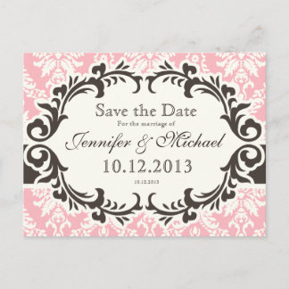 Carte postale Save the Date Damassé Rose