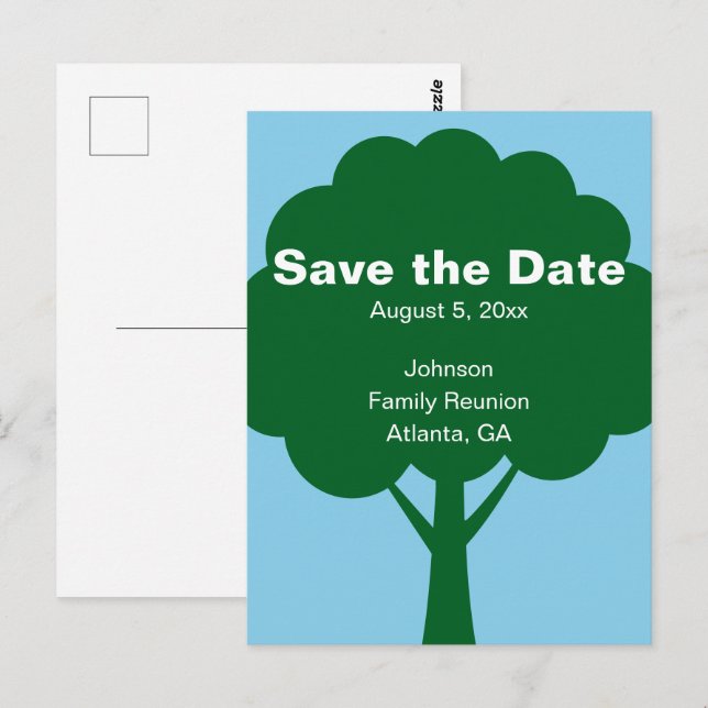 Carte Postale Save the Date Family Reunion with Name & Tree (Devant / Derrière)