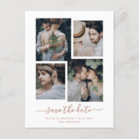 Save the date | Faux Rose Gold Four Photo Collage